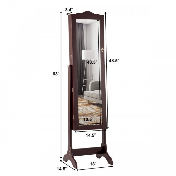 Freestanding Jewelry Armoire with Mirror, Drawers, and LED Lights