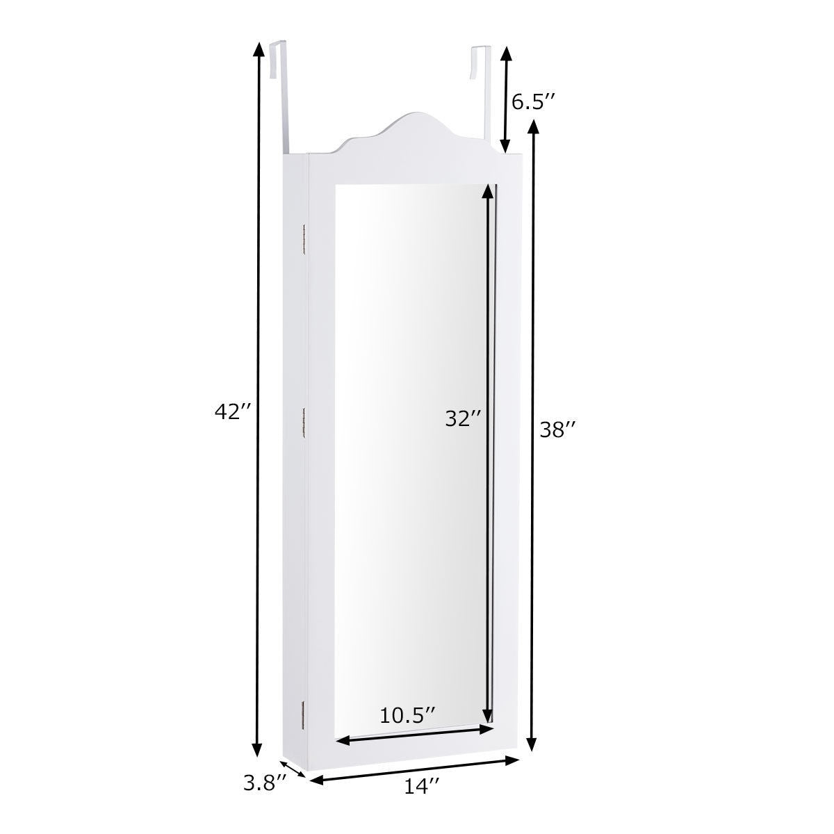 Wall Mounted Jewelry Armoire with Full Length Mirror and Storage Shelves