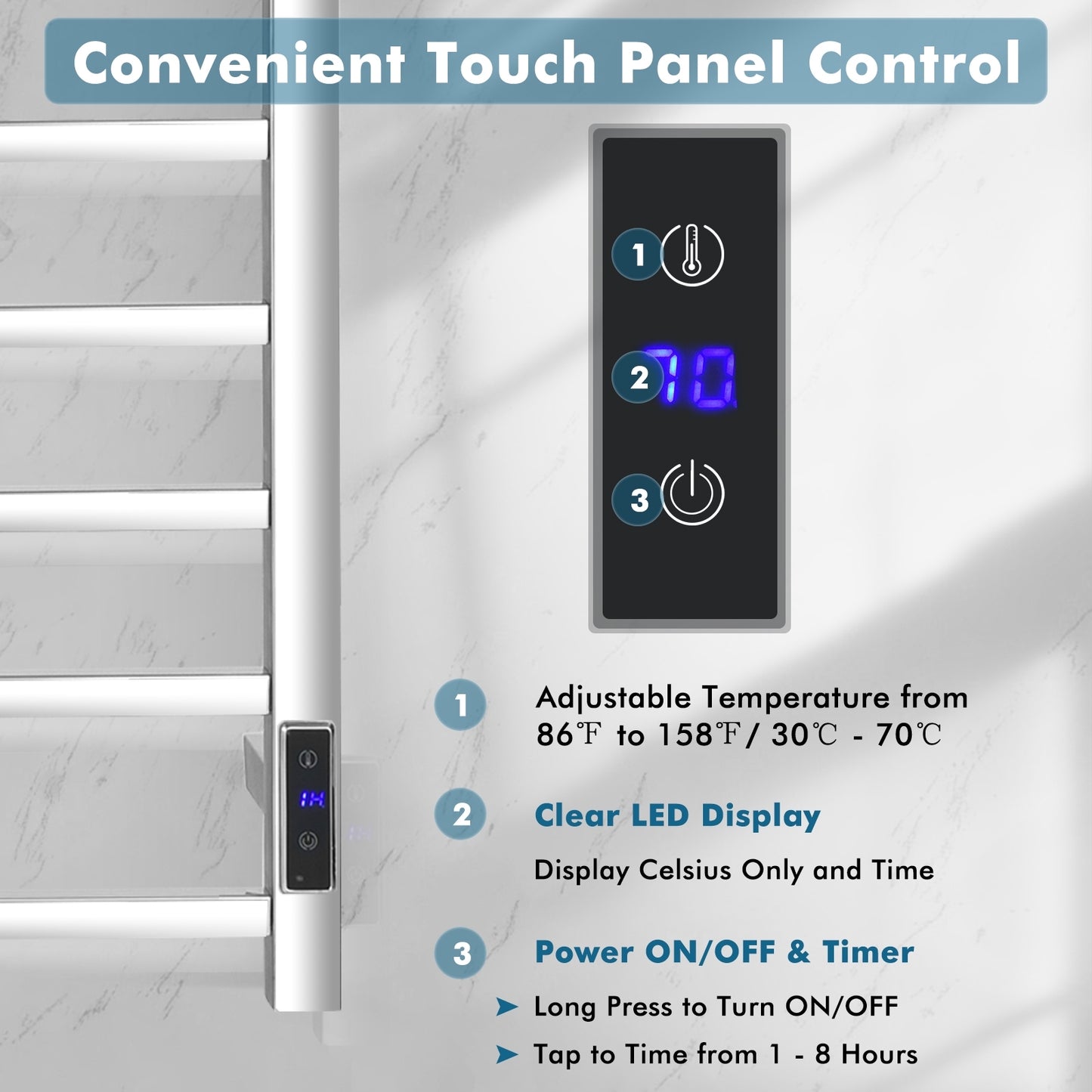 10 Bar Stainless Steel Wall-Mounted Heated Towel Rack