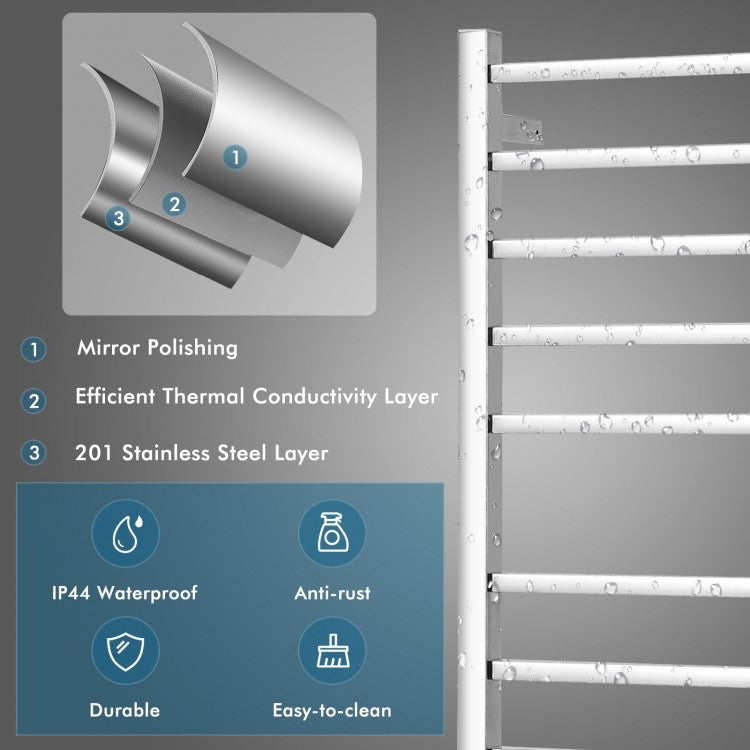 10 Bar Stainless Steel Wall-Mounted Heated Towel Rack