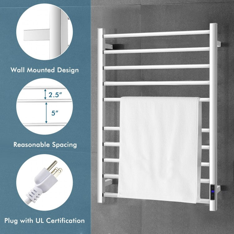 10 Bar Stainless Steel Wall-Mounted Heated Towel Rack