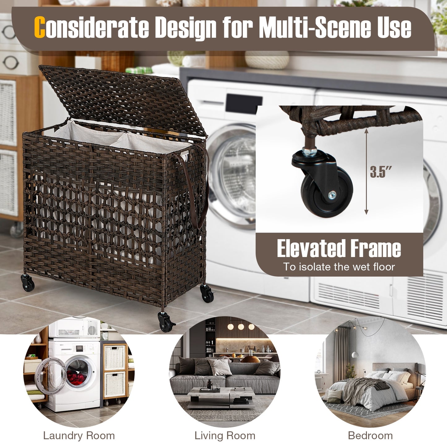 110L Dual Compartment Laundry Hamper with Removable & Washable Liner Bags