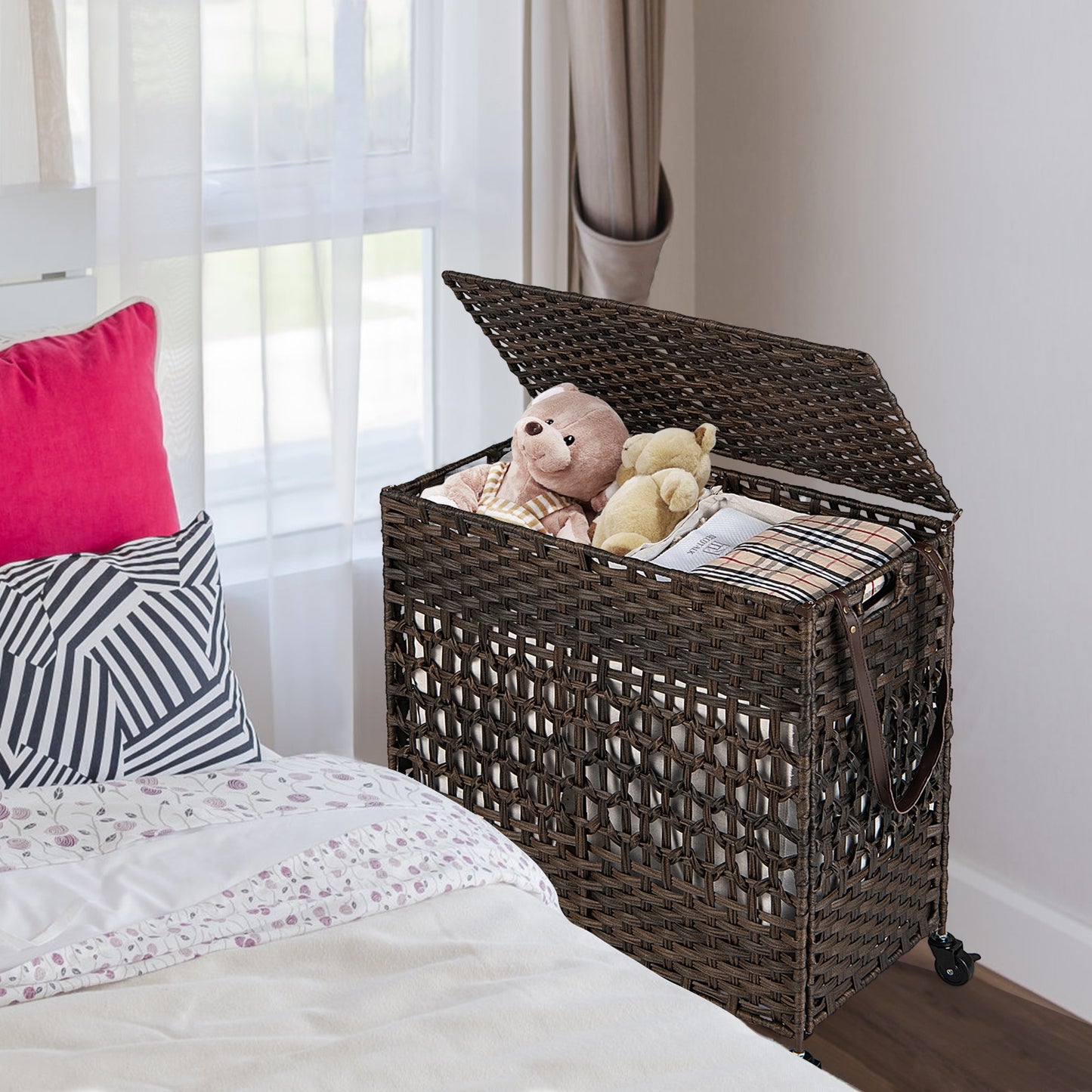 110L Dual Compartment Laundry Hamper with Removable & Washable Liner Bags