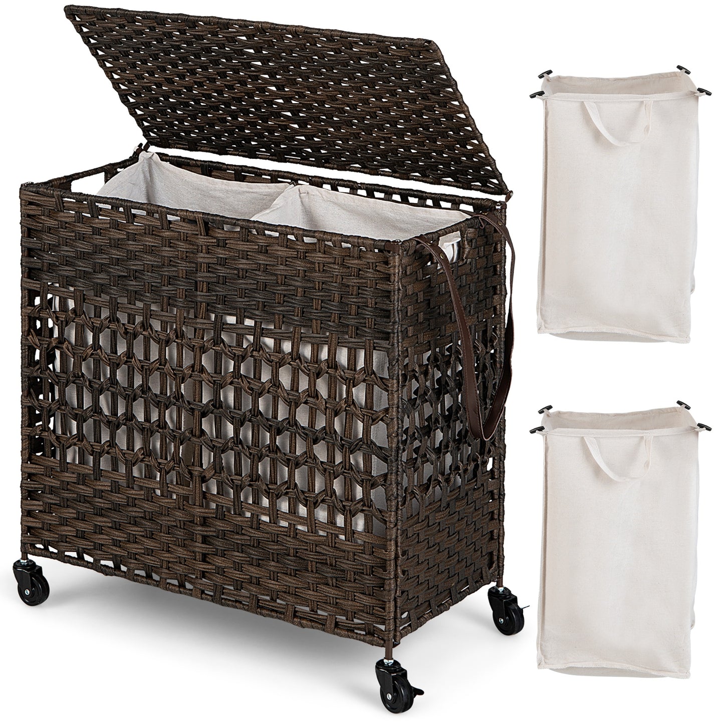 110L Dual Compartment Laundry Hamper with Removable & Washable Liner Bags