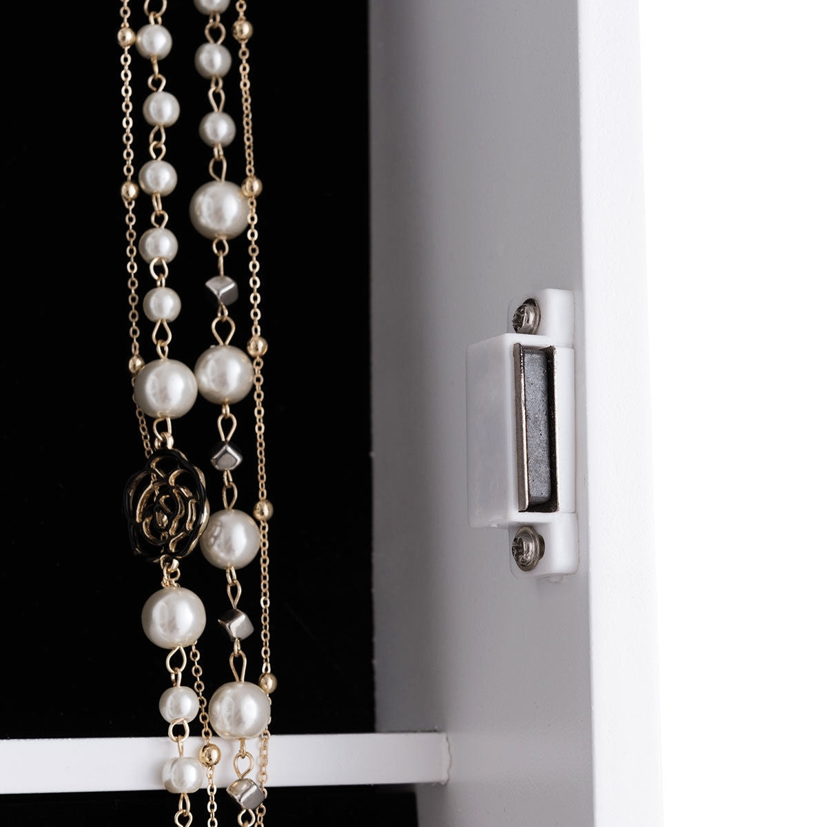 Wall Mounted Jewelry Armoire with Full Length Mirror and Storage Shelves