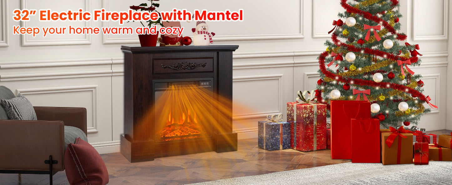 1400W Electric Fireplace Mantel TV Stand with Remote Control