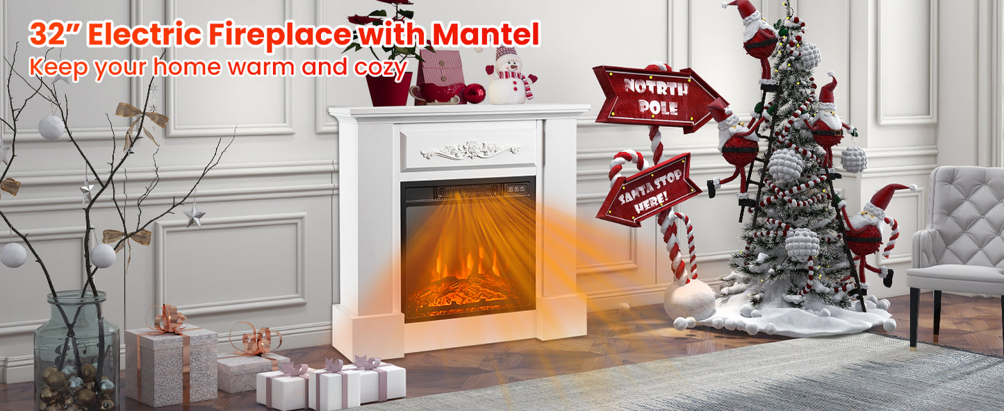 1400W Electric Fireplace Mantel TV Stand with Remote Control