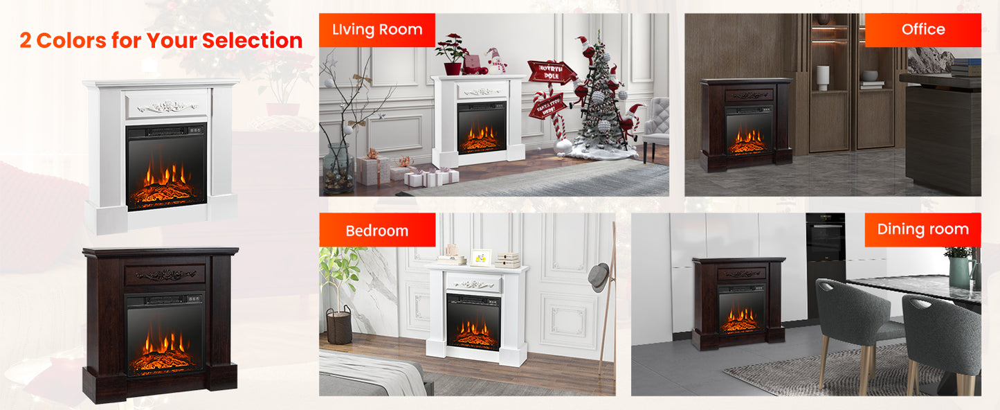 1400W Electric Fireplace Mantel TV Stand with Remote Control