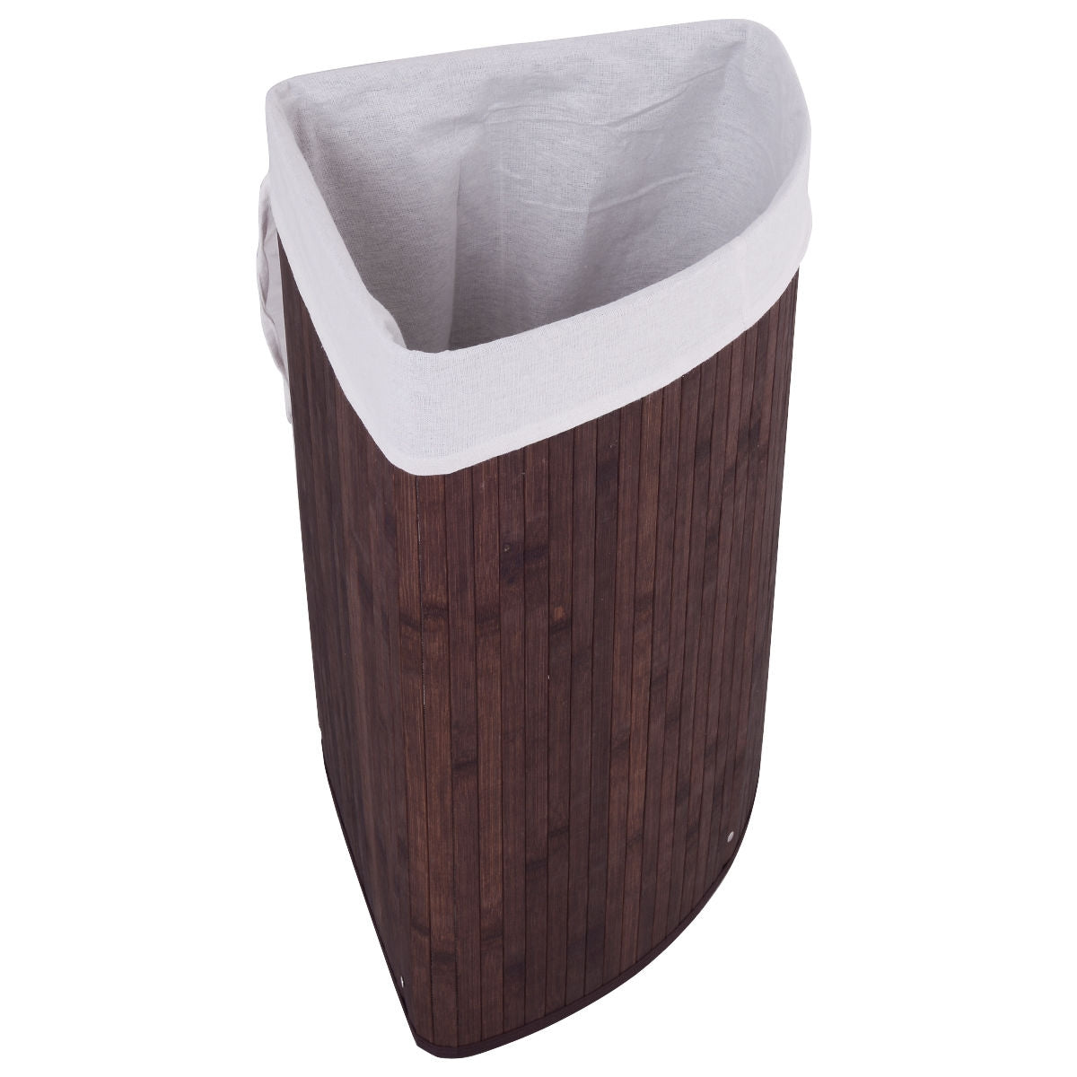 Corner Space Bamboo Laundry Basket with PU Leather Handles