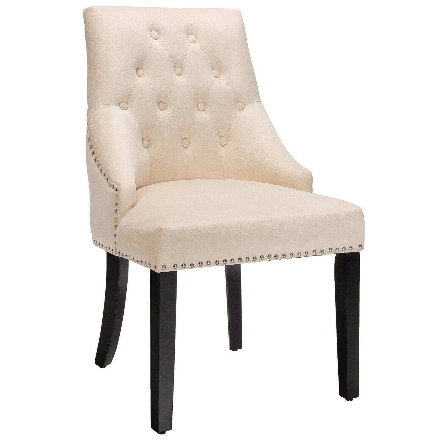 Elegant Button-Tufted Upholstered Dining Chair with Nailhead Trim - Beige