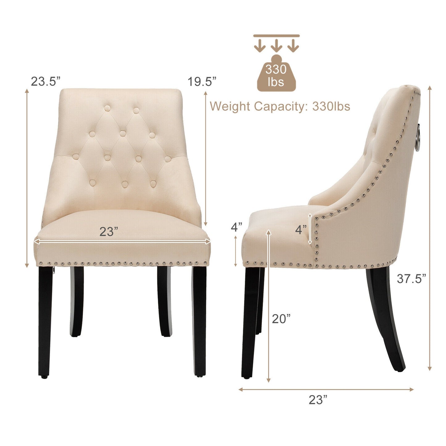 Elegant Button-Tufted Upholstered Dining Chair with Nailhead Trim - Beige