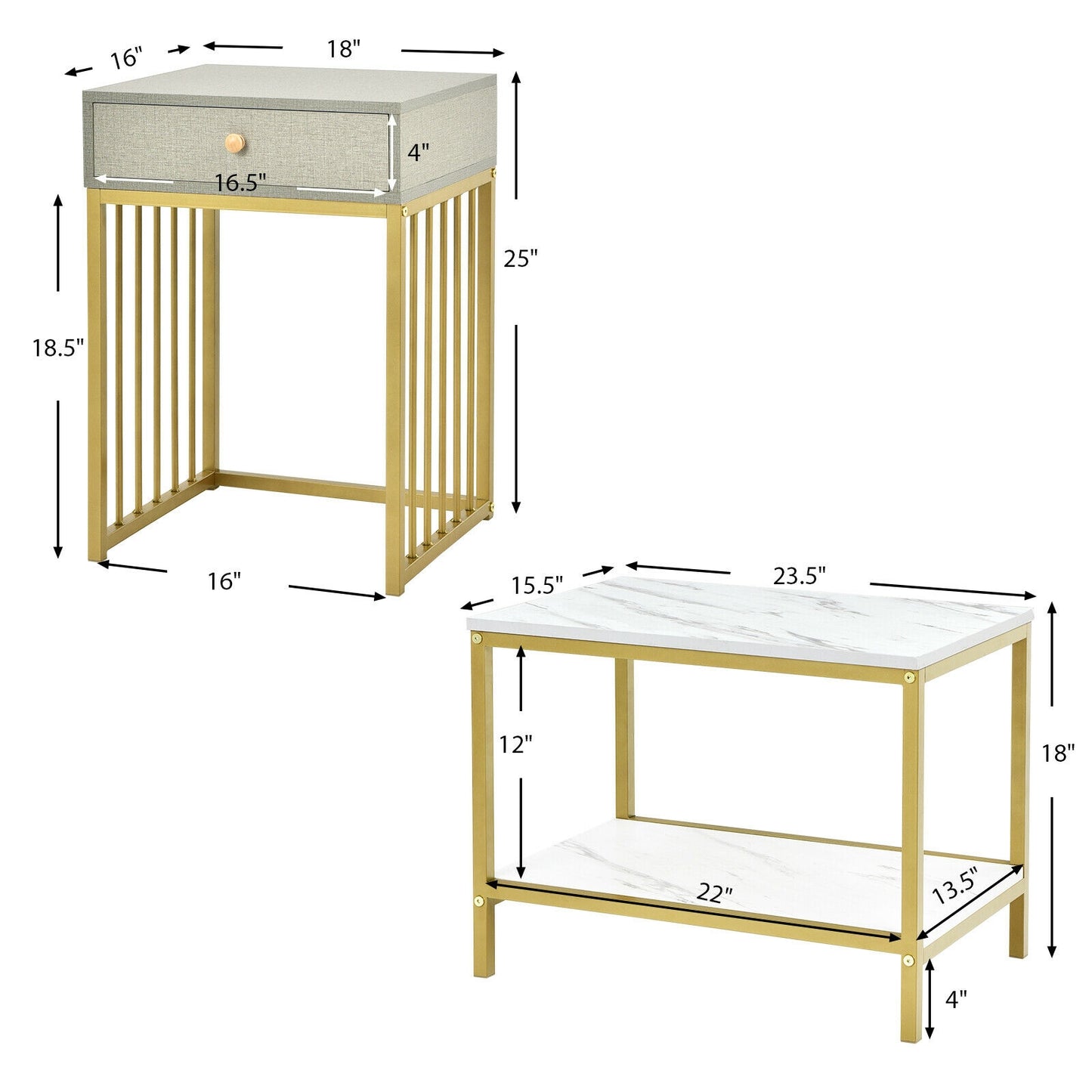 Modern Nesting Coffee Table and Side Table Set with Storage Drawer and Shelf