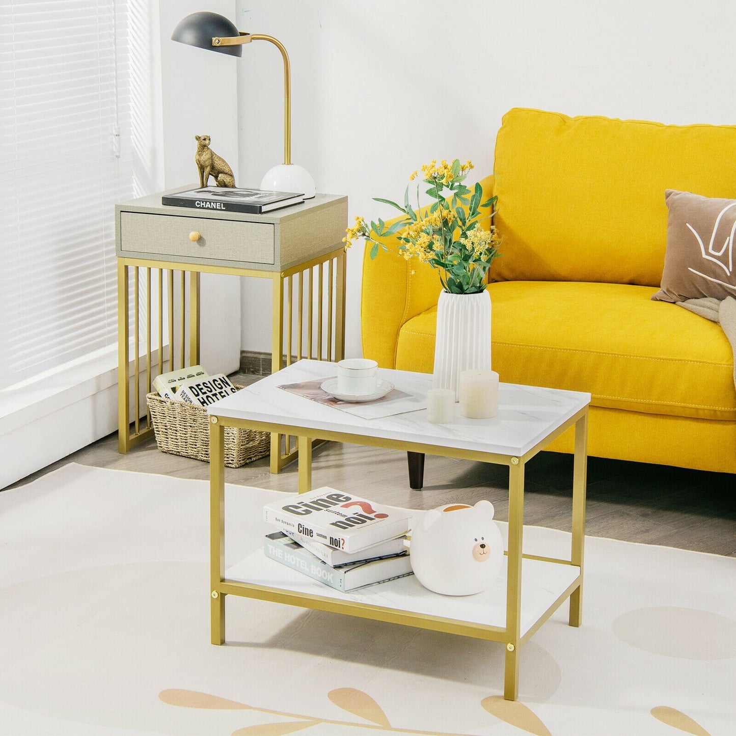 Modern Nesting Coffee Table and Side Table Set with Storage Drawer and Shelf