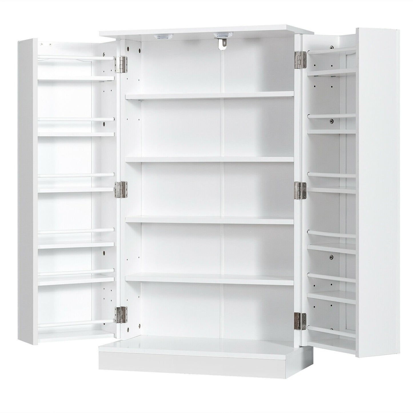17-Tier Freestanding Kitchen Pantry Cabinet with Double Doors and Adjustable Shelves - White