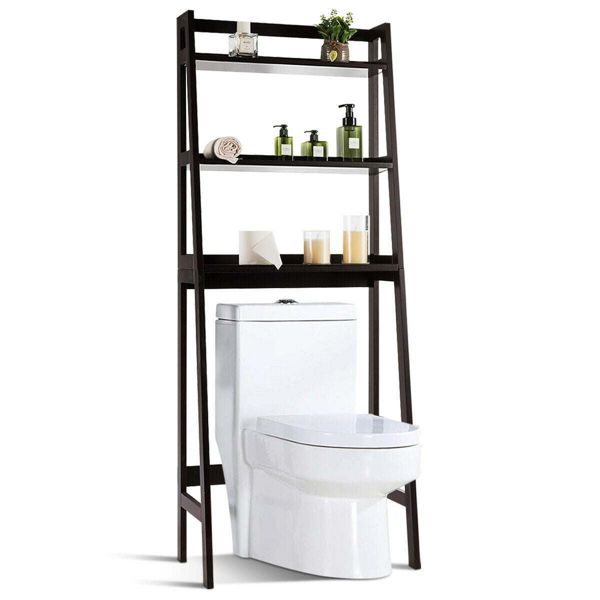 3 Tier Standing Storage Rack Over Toilet with Bottom Shelf