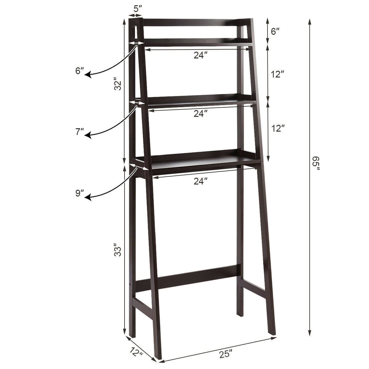 3 Tier Standing Storage Rack Over Toilet with Bottom Shelf