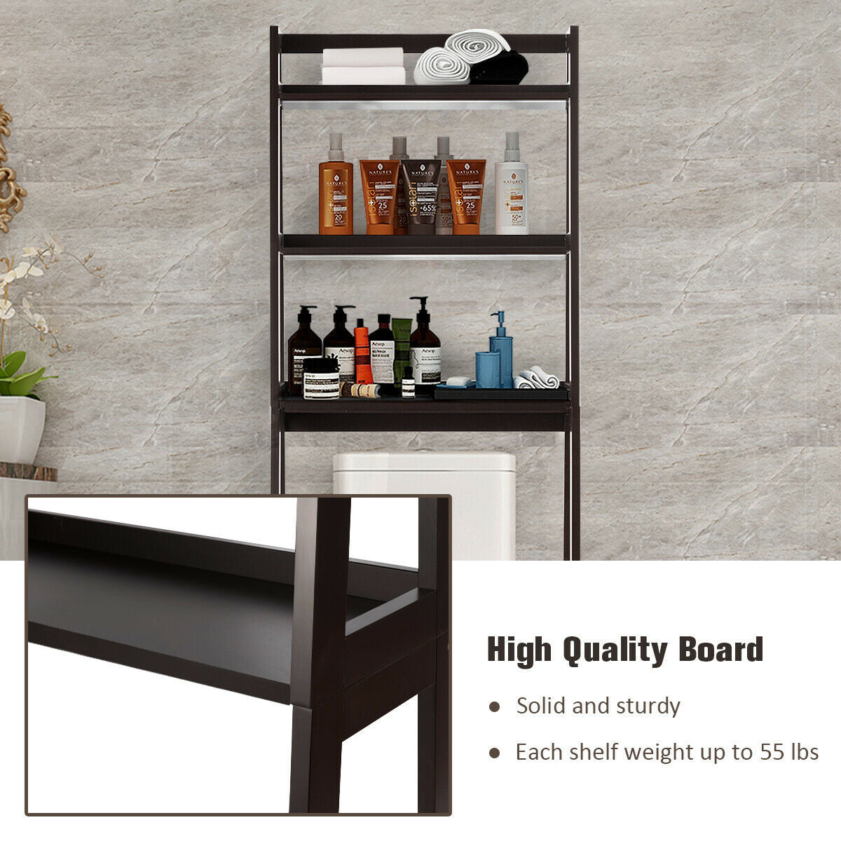 3 Tier Standing Storage Rack Over Toilet with Bottom Shelf