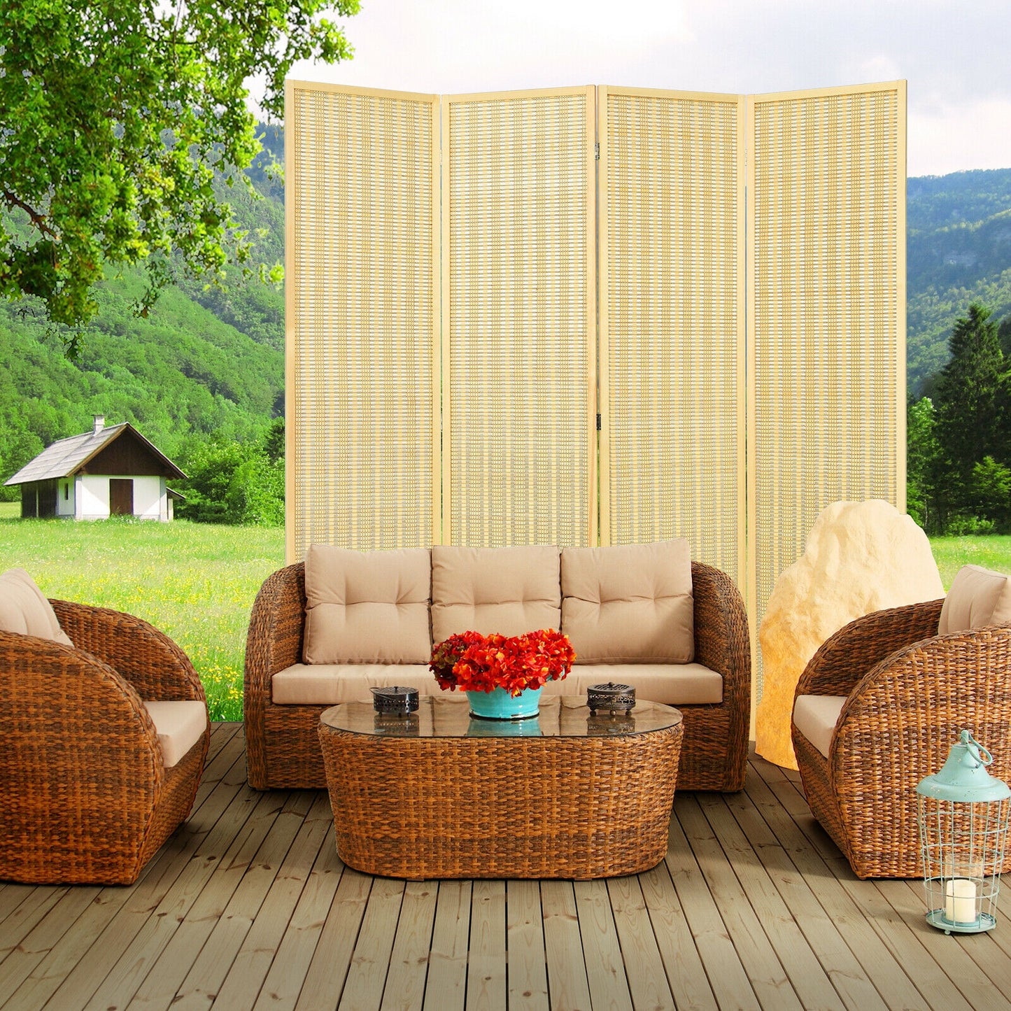 6 Foot 4-Panel Folding Room Divider Screen – Portable Privacy Solution