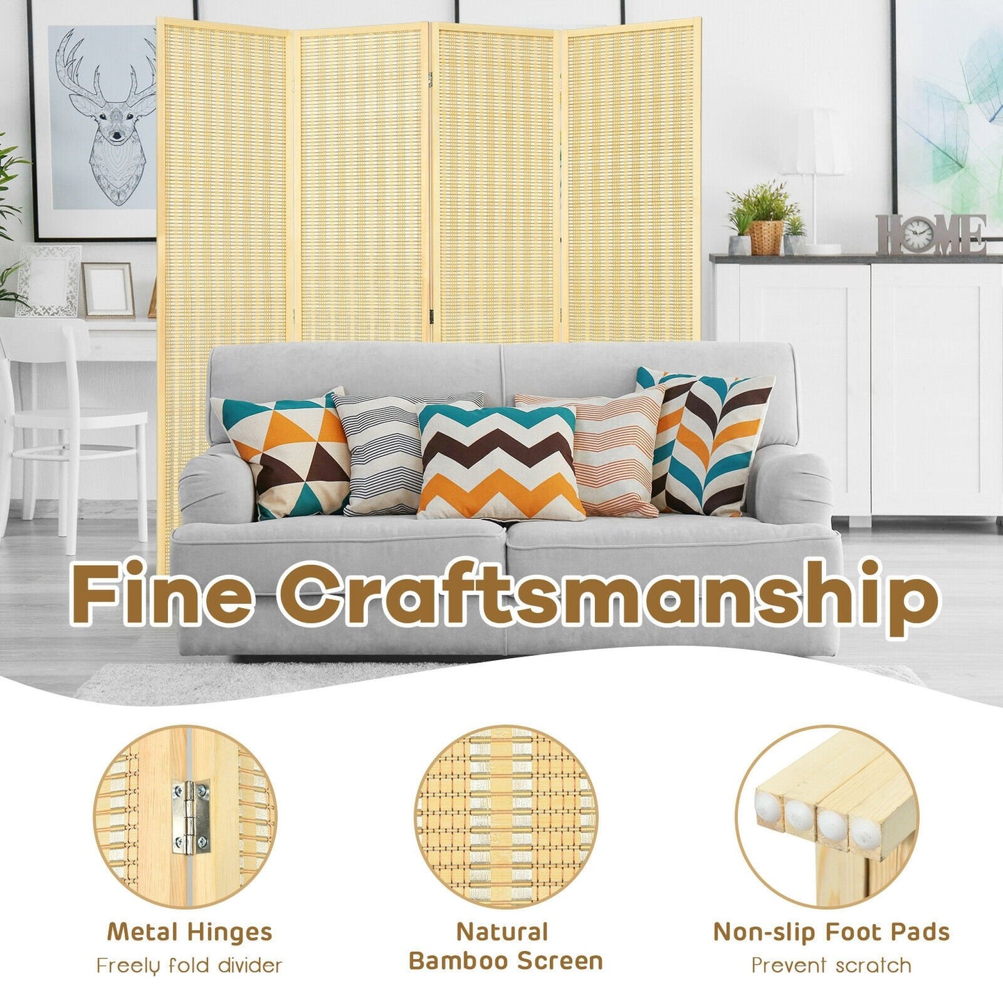 6 Foot 4-Panel Folding Room Divider Screen – Portable Privacy Solution