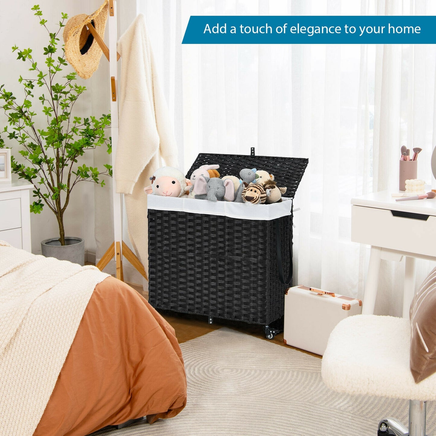125L Multifunctional Laundry Hamper with Wheels & Detachable Liner Bags