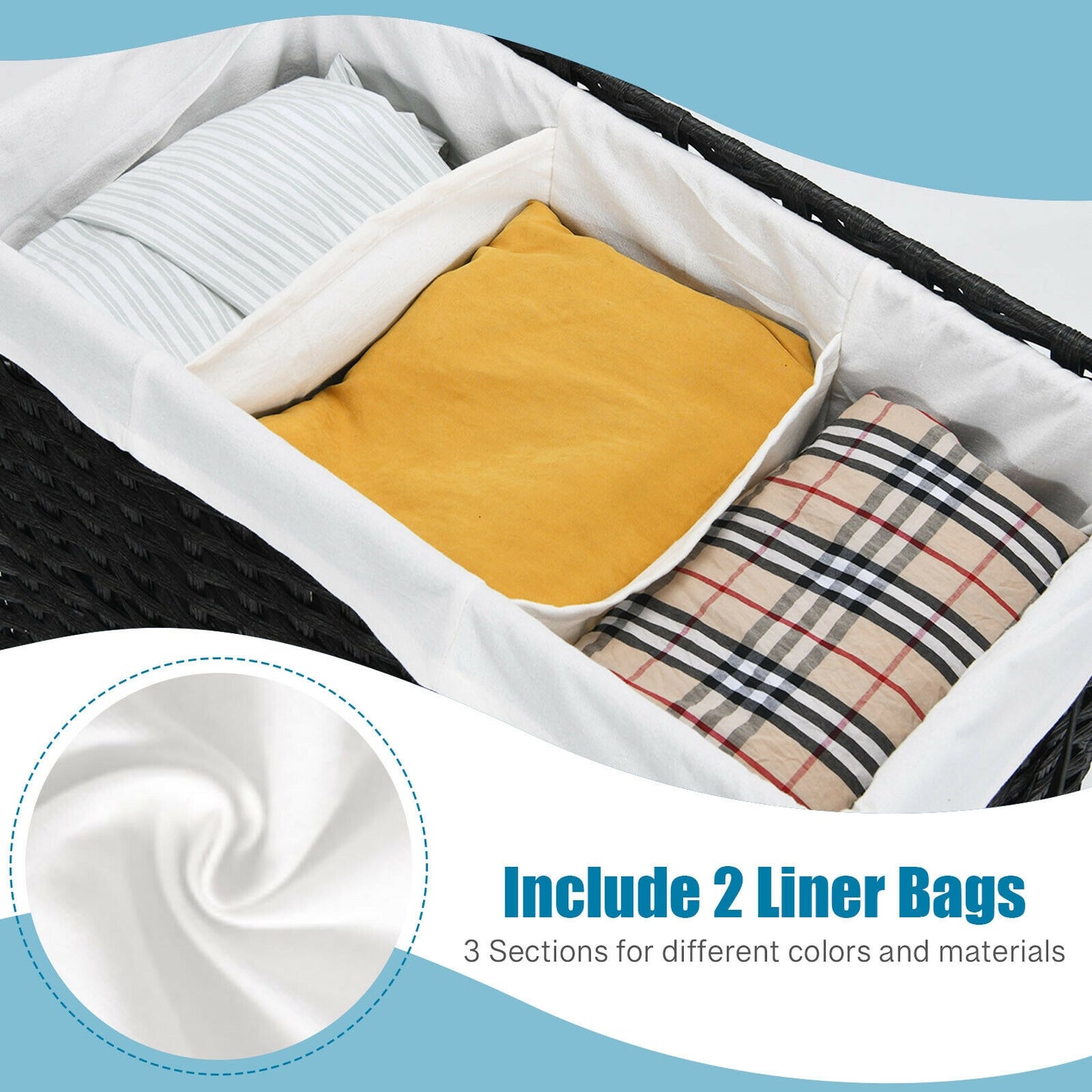 125L Multifunctional Laundry Hamper with Wheels & Detachable Liner Bags