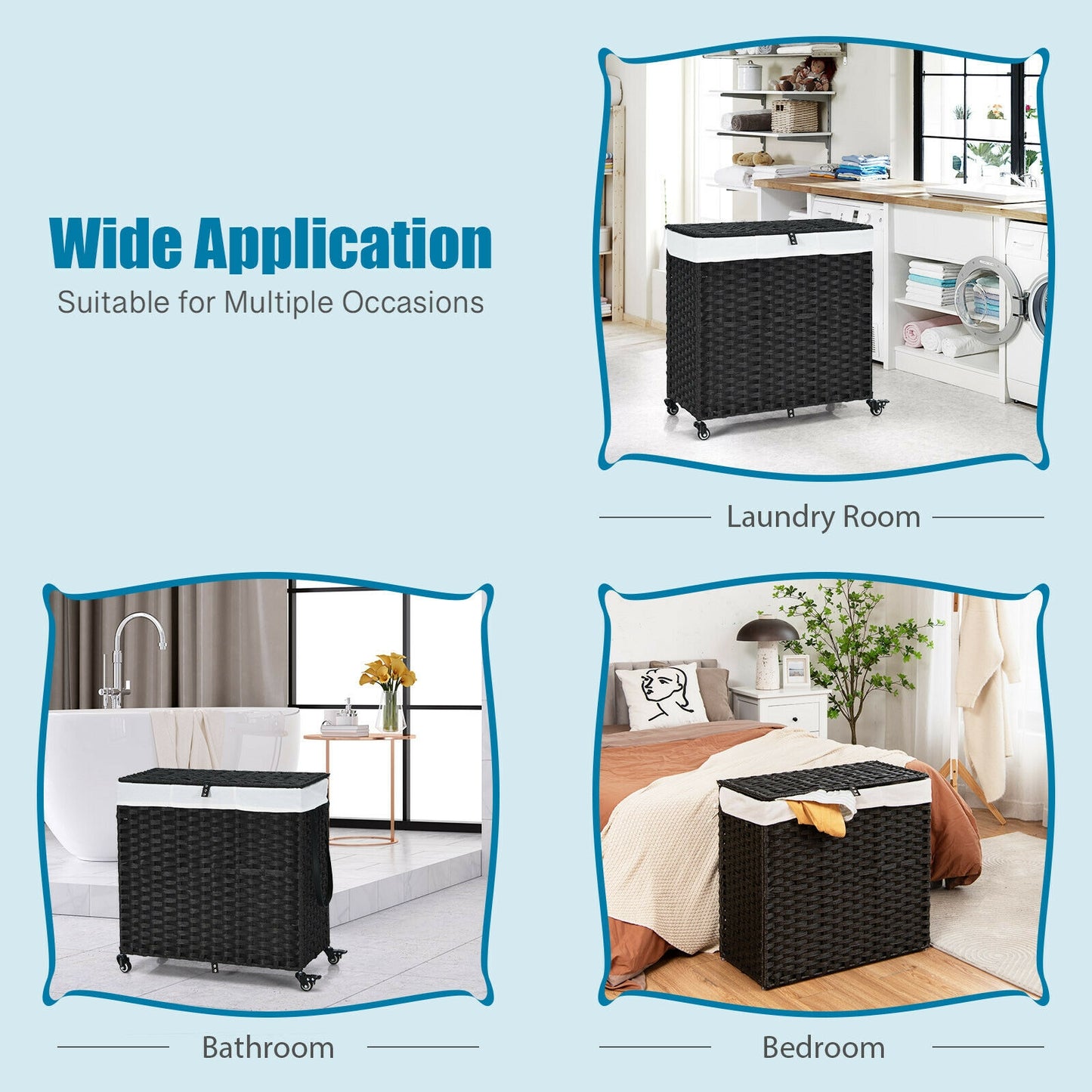 125L Multifunctional Laundry Hamper with Wheels & Detachable Liner Bags