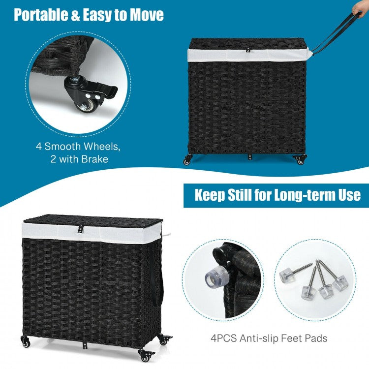 125L Multifunctional Laundry Hamper with Wheels & Detachable Liner Bags