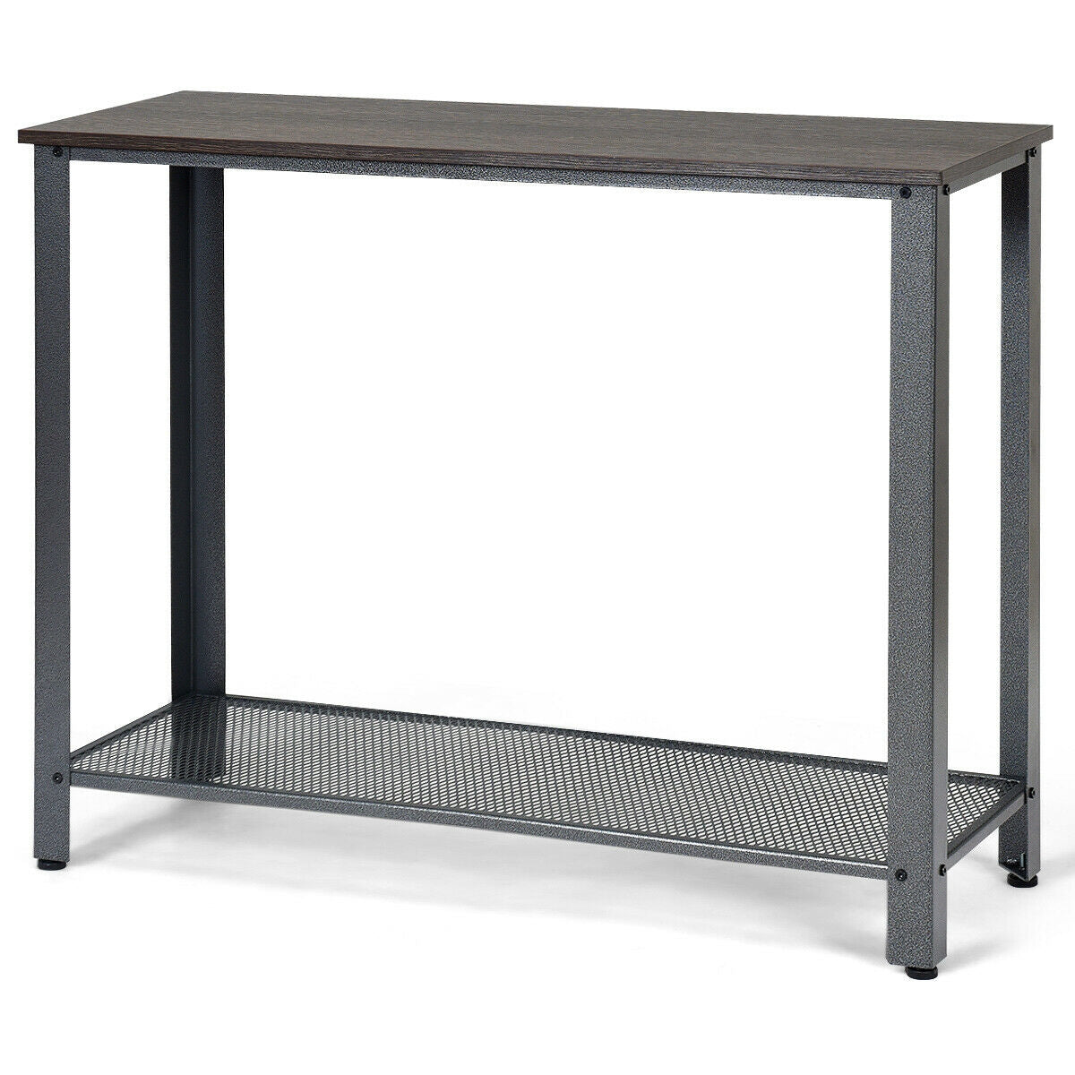 Wood Console Sofa Table with Metal Frame and Storage Shelf - Silver