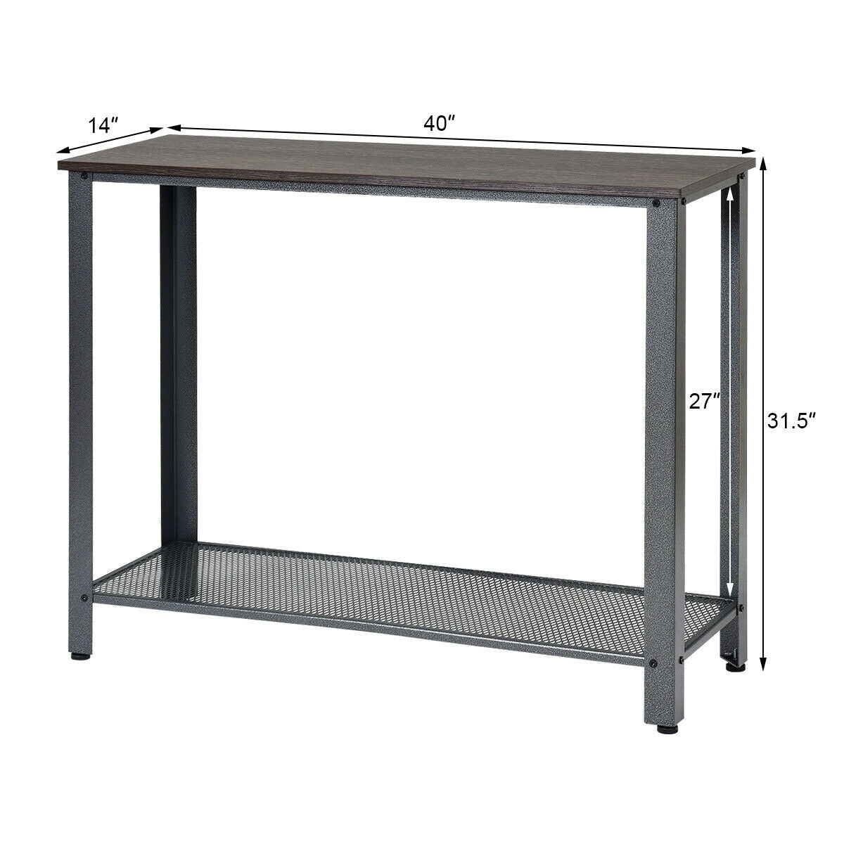 Wood Console Sofa Table with Metal Frame and Storage Shelf - Silver