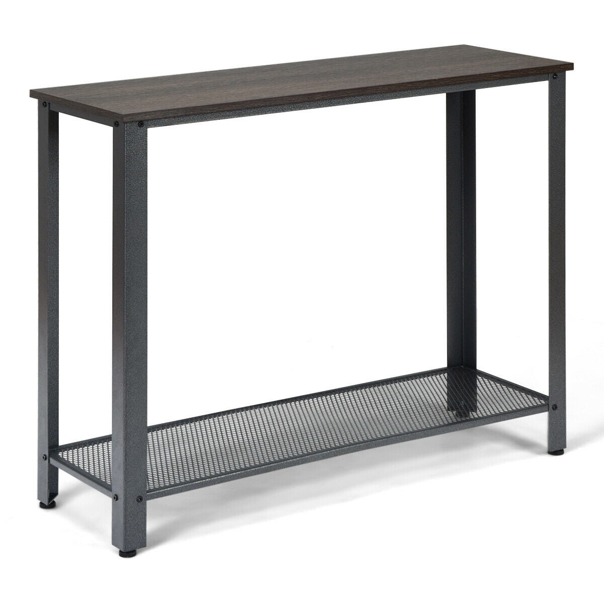 Wood Console Sofa Table with Metal Frame and Storage Shelf - Silver