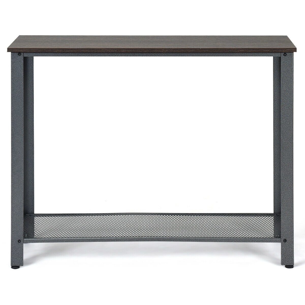 Wood Console Sofa Table with Metal Frame and Storage Shelf - Silver