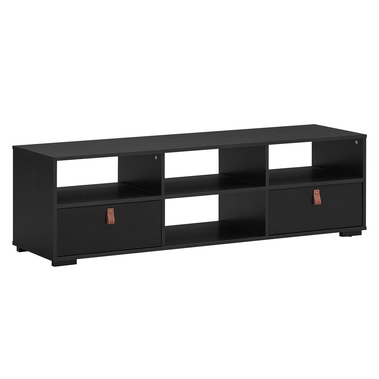 Wood TV Console with Drawers and Open Shelves for 60 Inch TVs in Black