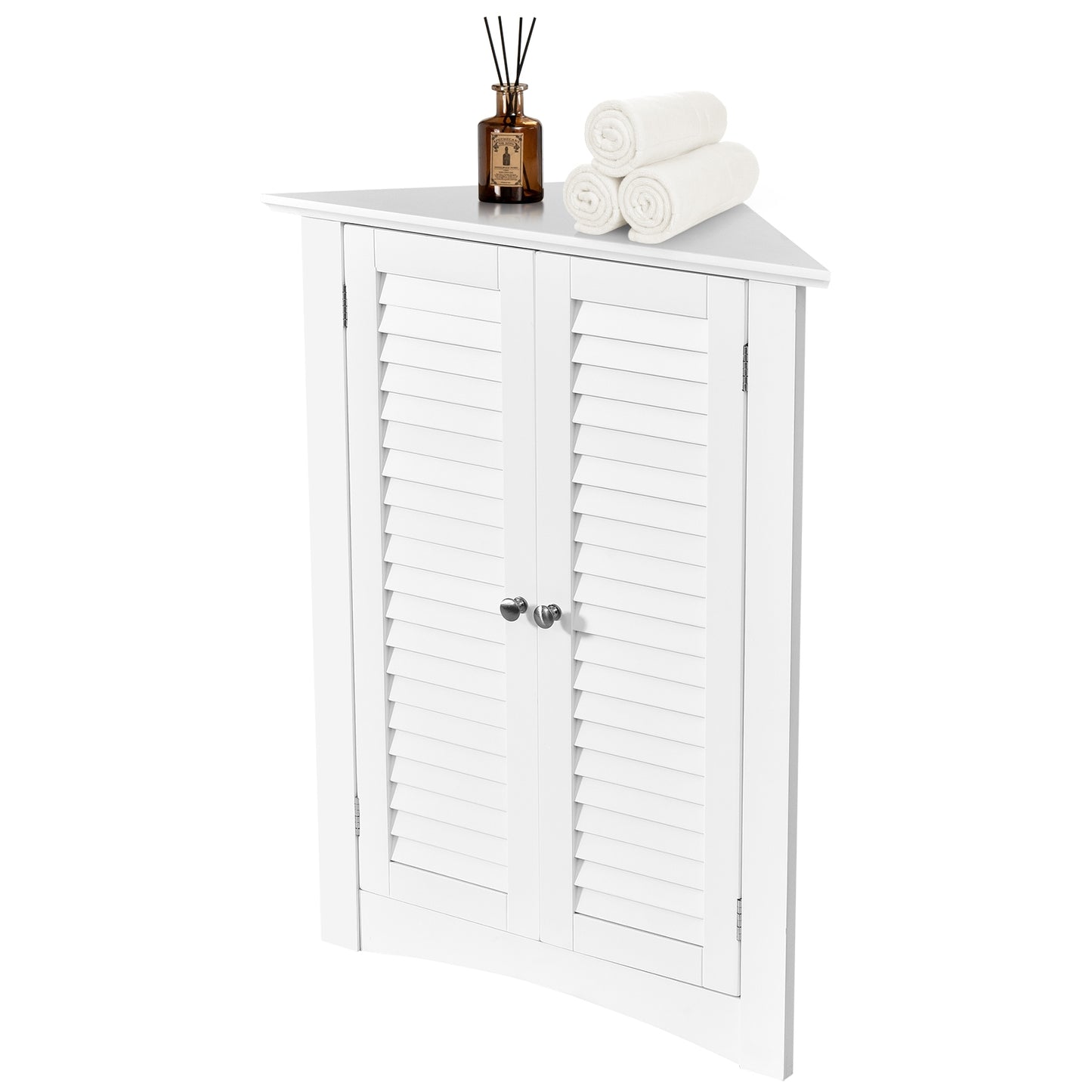 Corner Storage Cabinet with Shutter Doors - Freestanding Bathroom Organizer