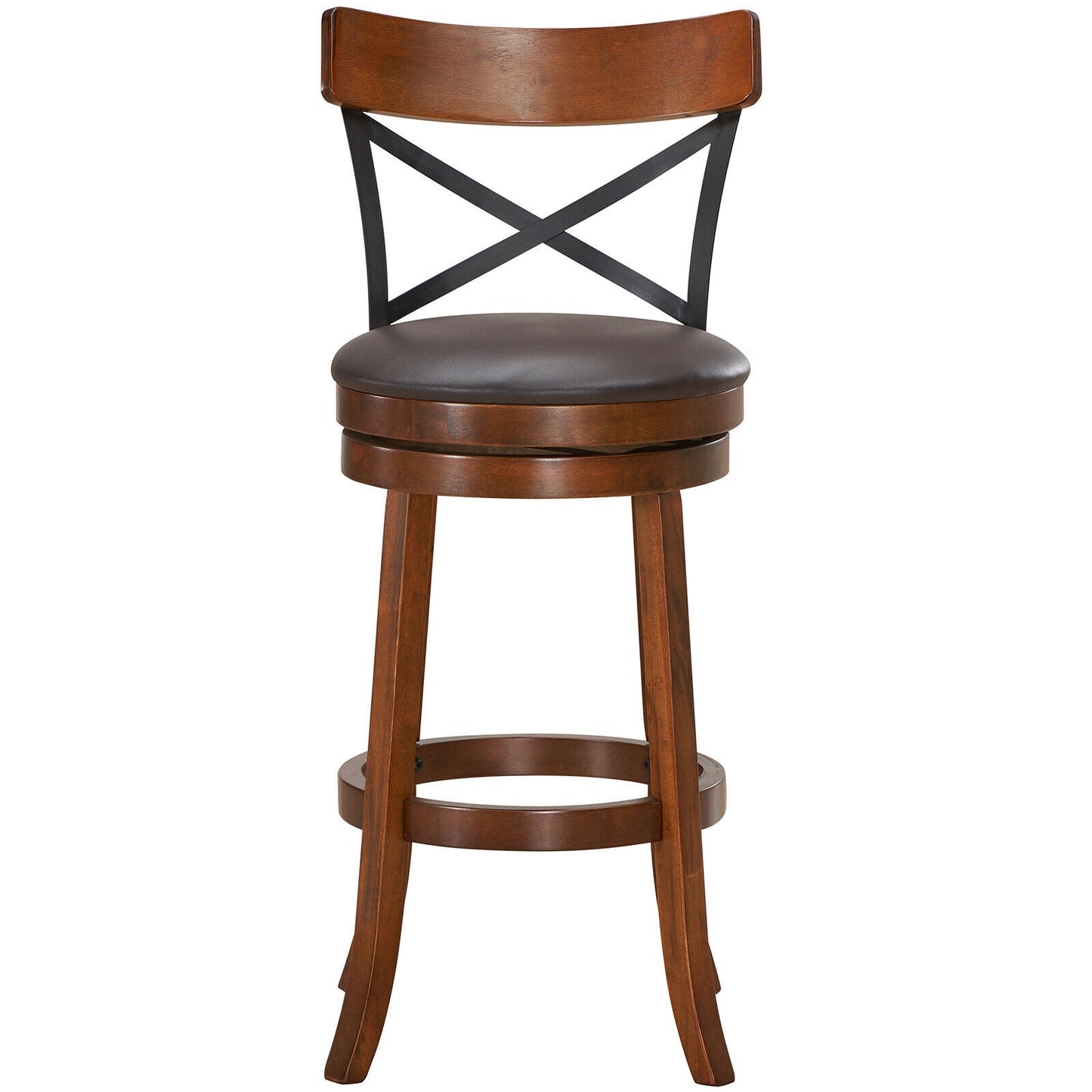 Set of 2 Swivel Bar Stools with Curved Backrest and Solid Rubberwood Legs, 29.5 Inch Seat Height