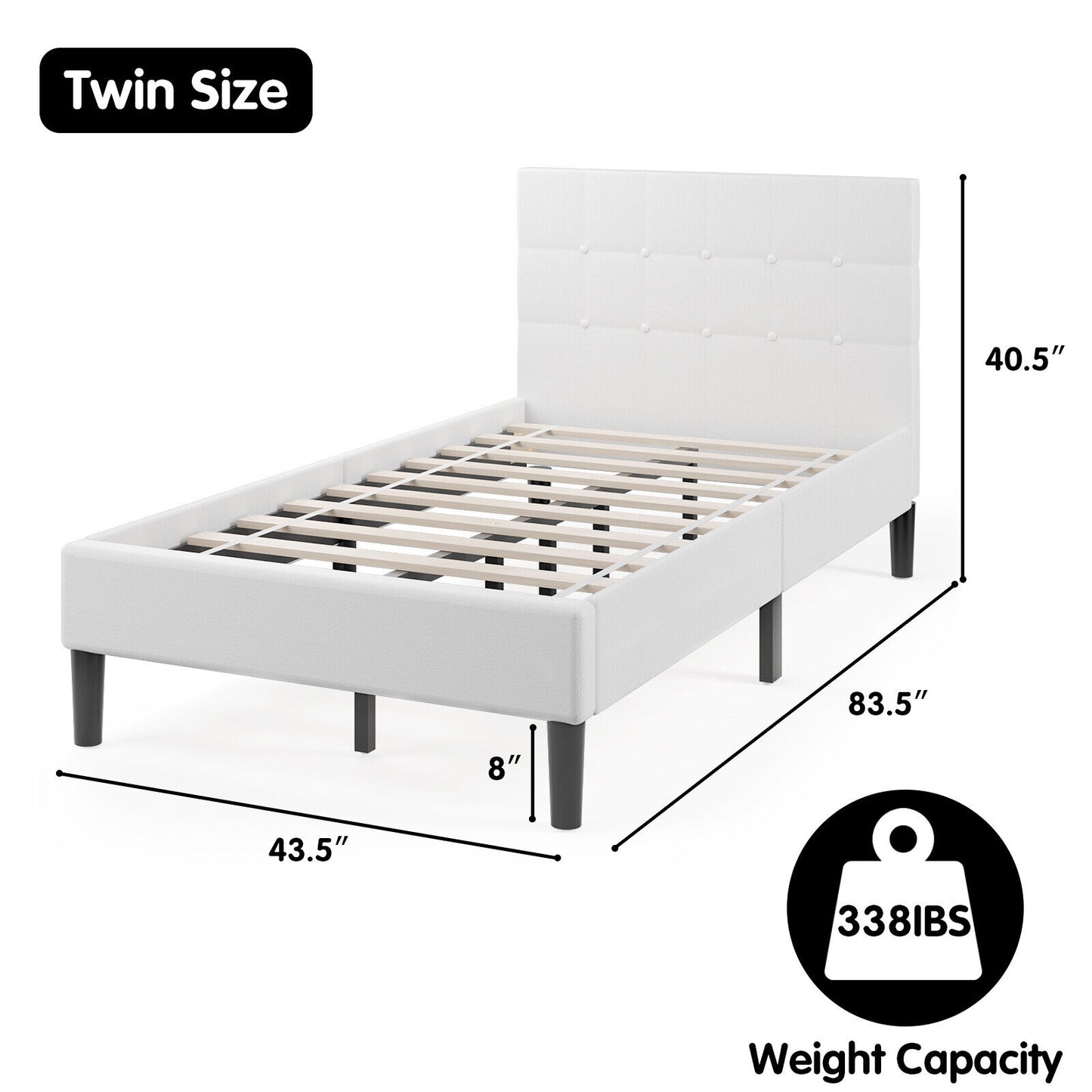 Elegant Twin Platform Bed with Button-Tufted Headboard in Beige