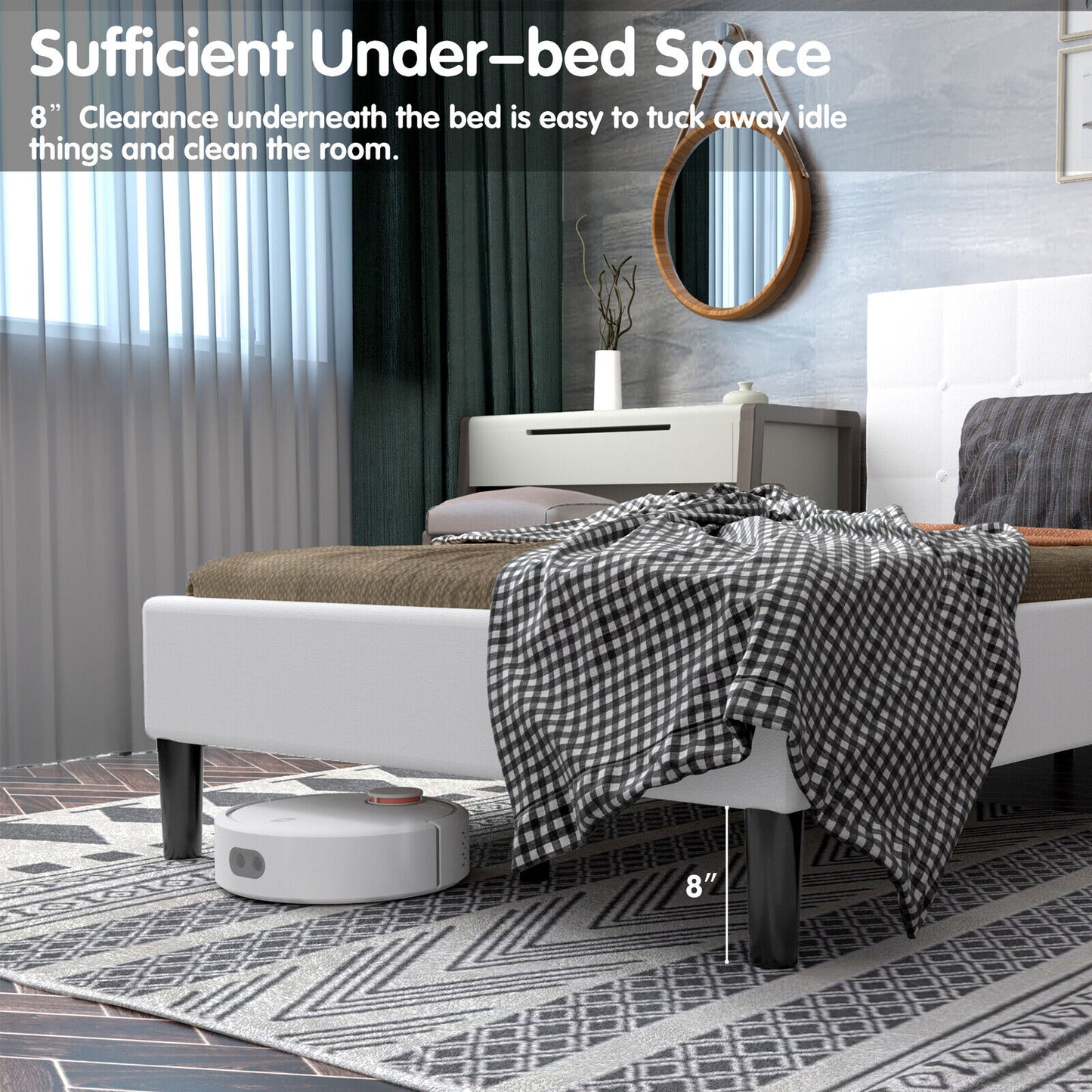 Elegant Twin Platform Bed with Button-Tufted Headboard in Beige