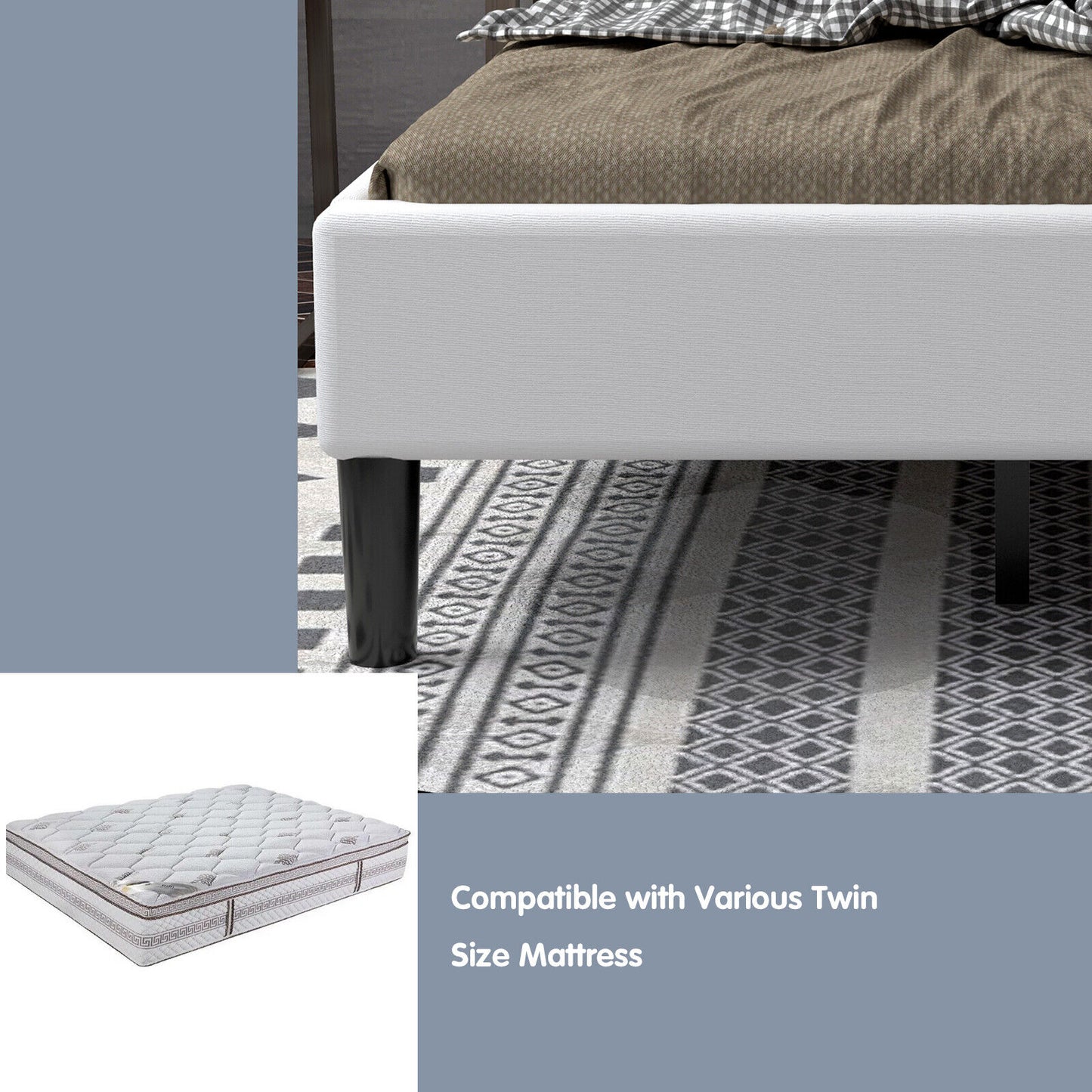 Elegant Twin Platform Bed with Button-Tufted Headboard in Beige