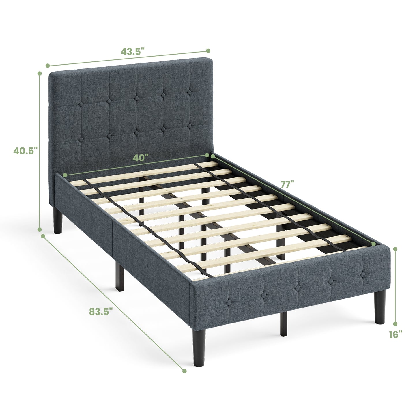 Elegant Twin Platform Bed with Button-Tufted Headboard in Grey