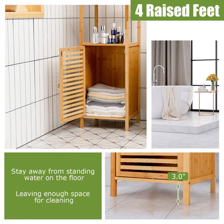 4 Tier Bamboo Floor Cabinet with Shutter Doors and Anti-Tip Feature