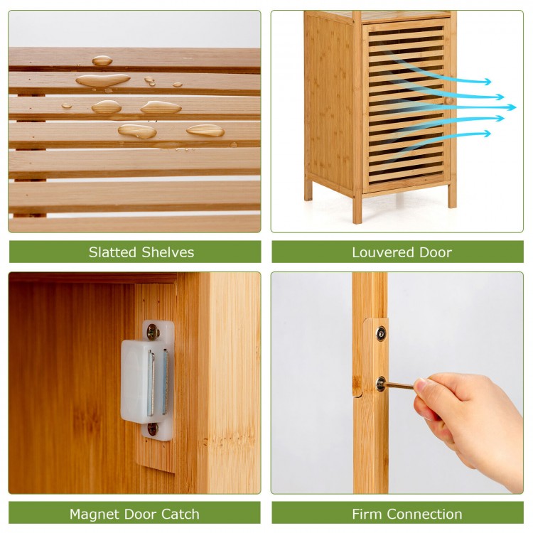 4 Tier Bamboo Floor Cabinet with Shutter Doors and Anti-Tip Feature