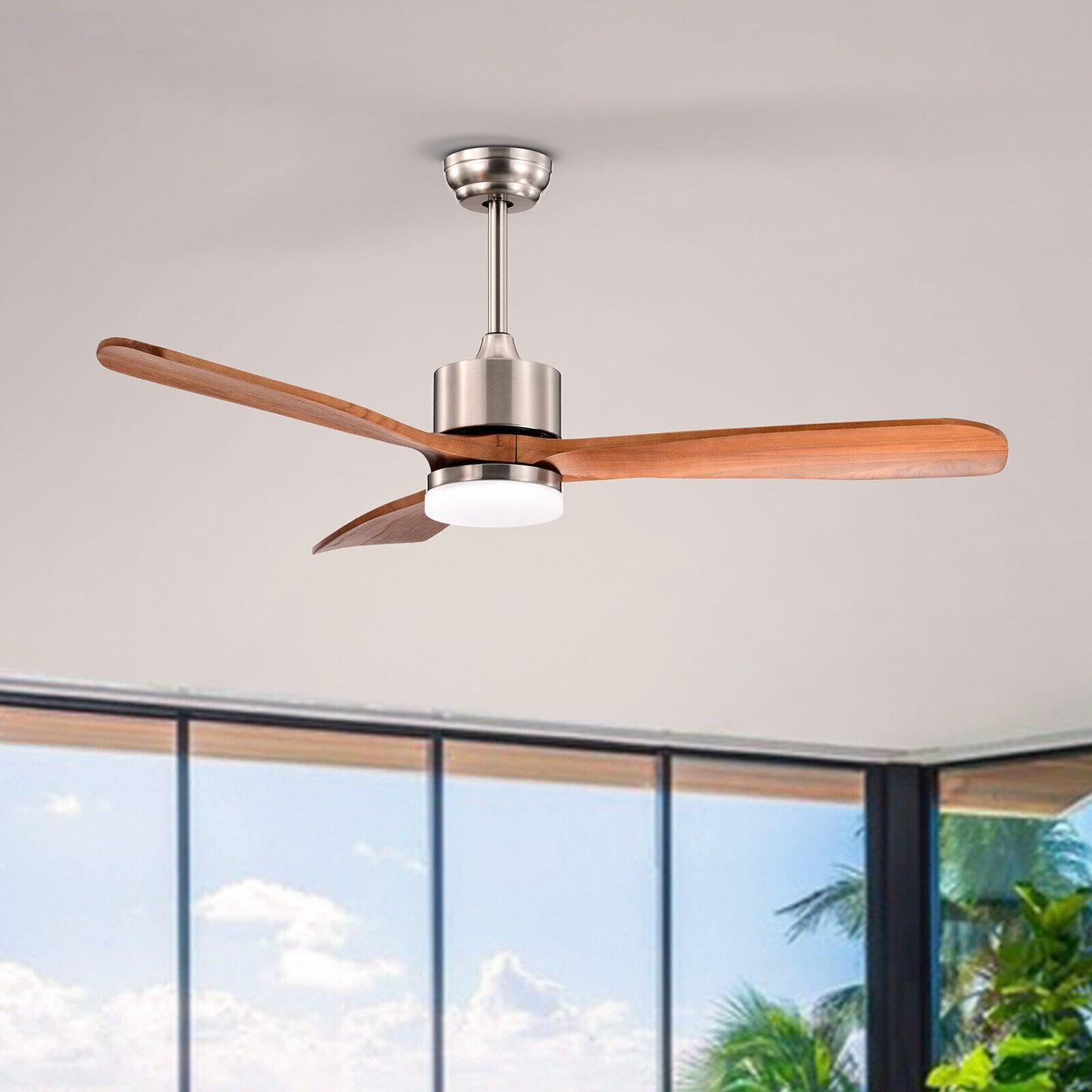52 Inch Reversible Ceiling Fan with LED Light and 6-Speed Remote Control - Silver
