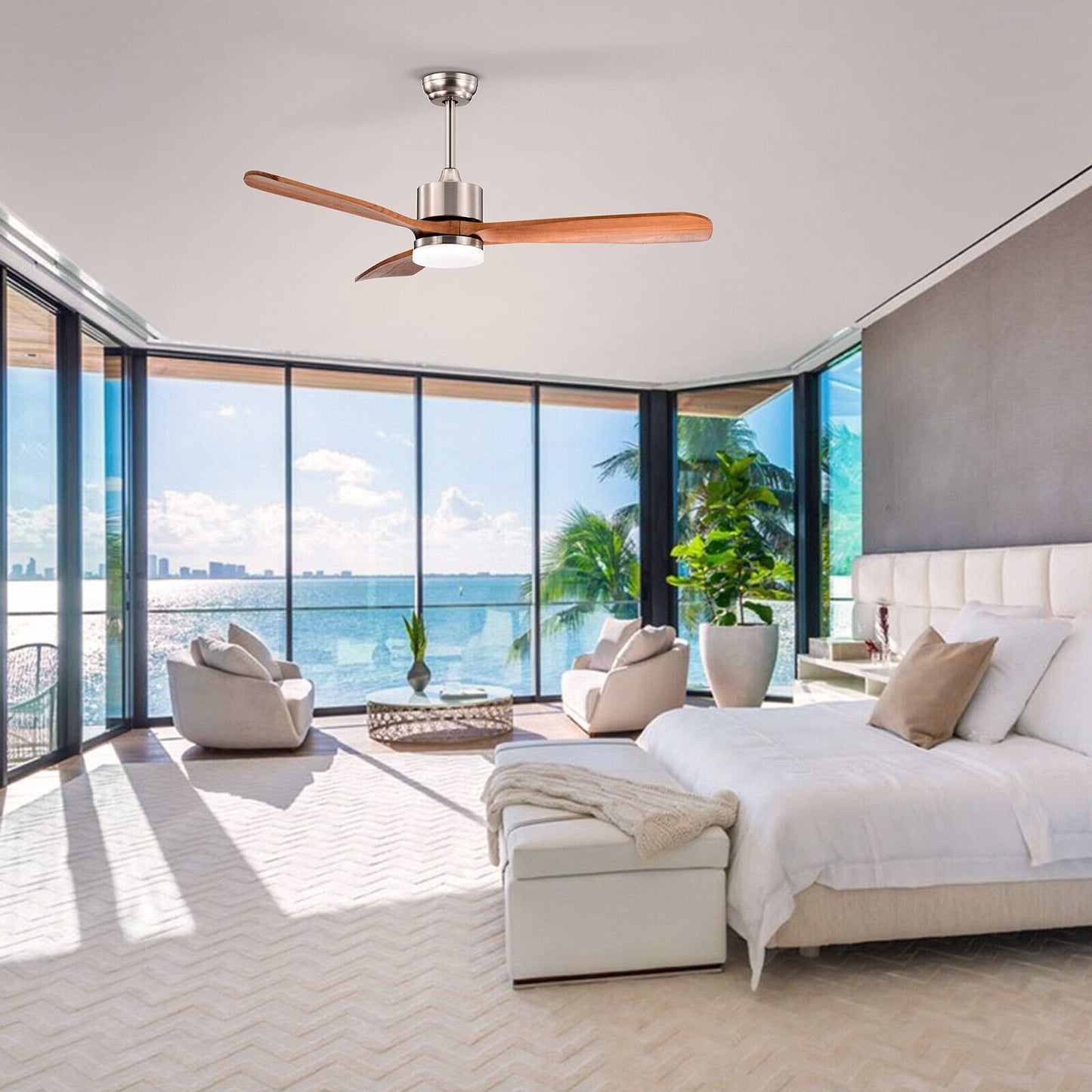 52 Inch Reversible Ceiling Fan with LED Light and 6-Speed Remote Control - Silver