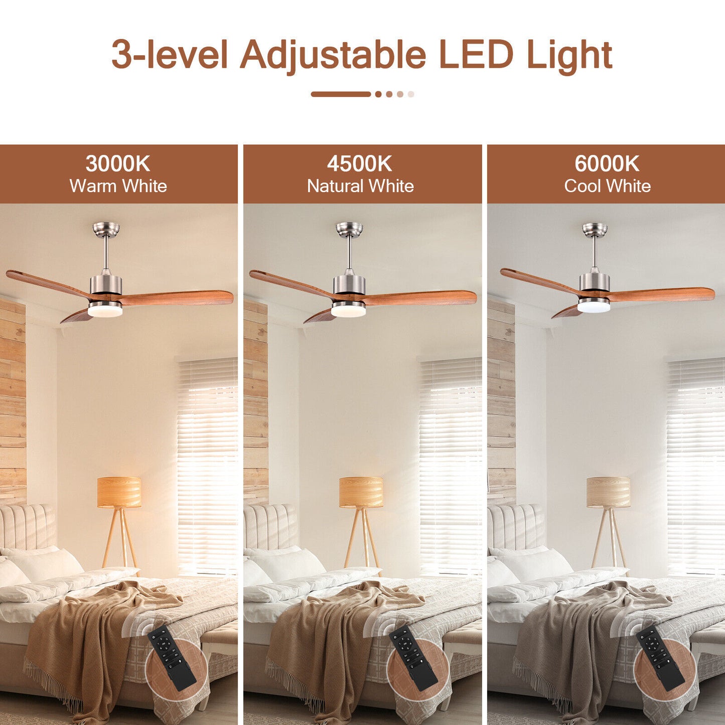 52 Inch Reversible Ceiling Fan with LED Light and 6-Speed Remote Control - Silver