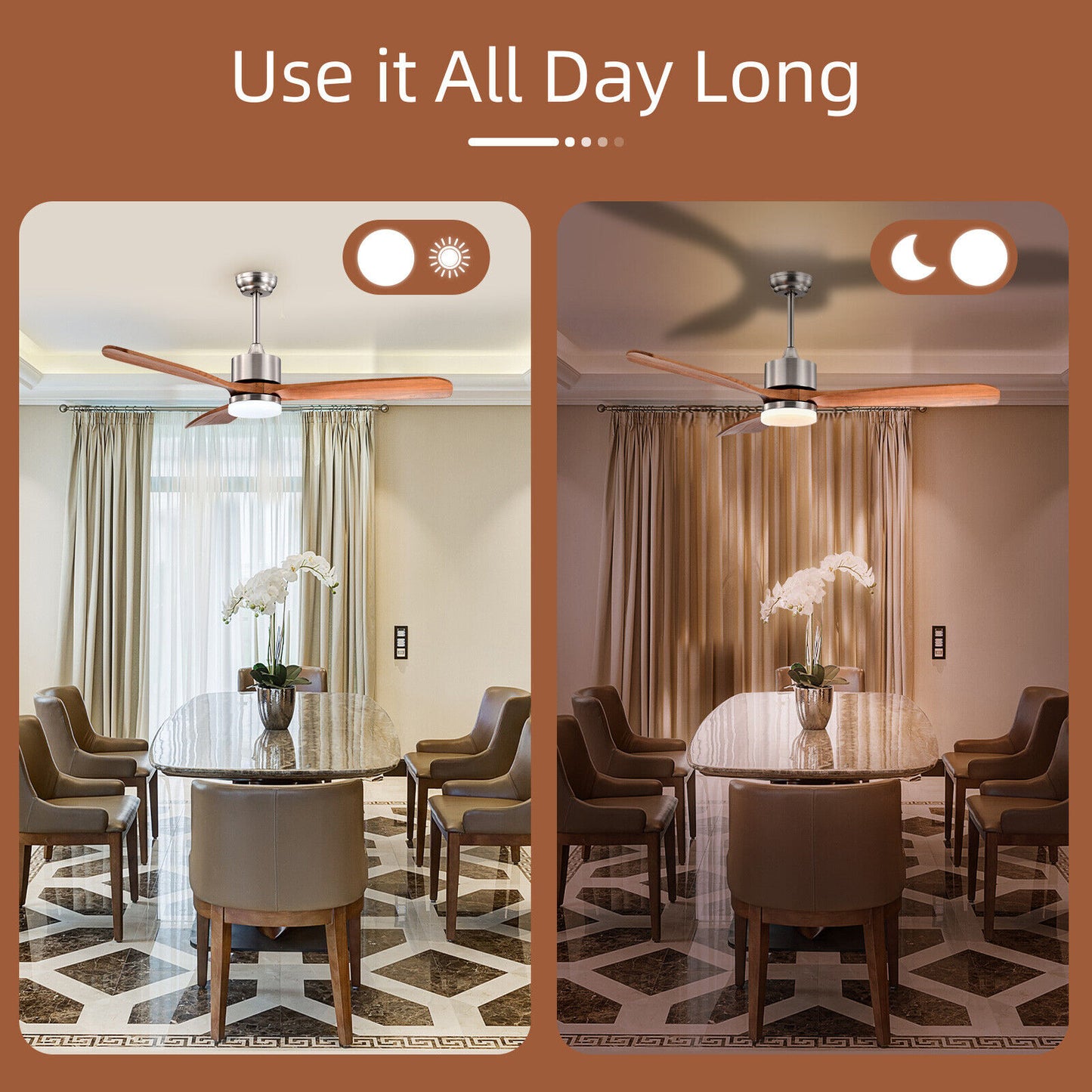 52 Inch Reversible Ceiling Fan with LED Light and 6-Speed Remote Control - Silver