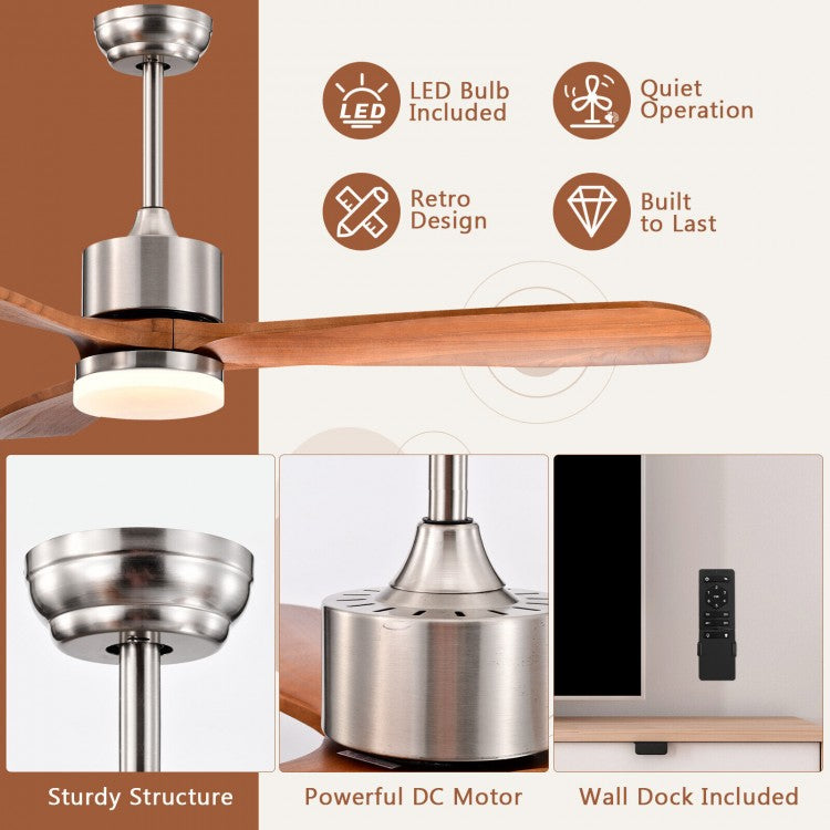 52 Inch Reversible Ceiling Fan with LED Light and 6-Speed Remote Control - Silver