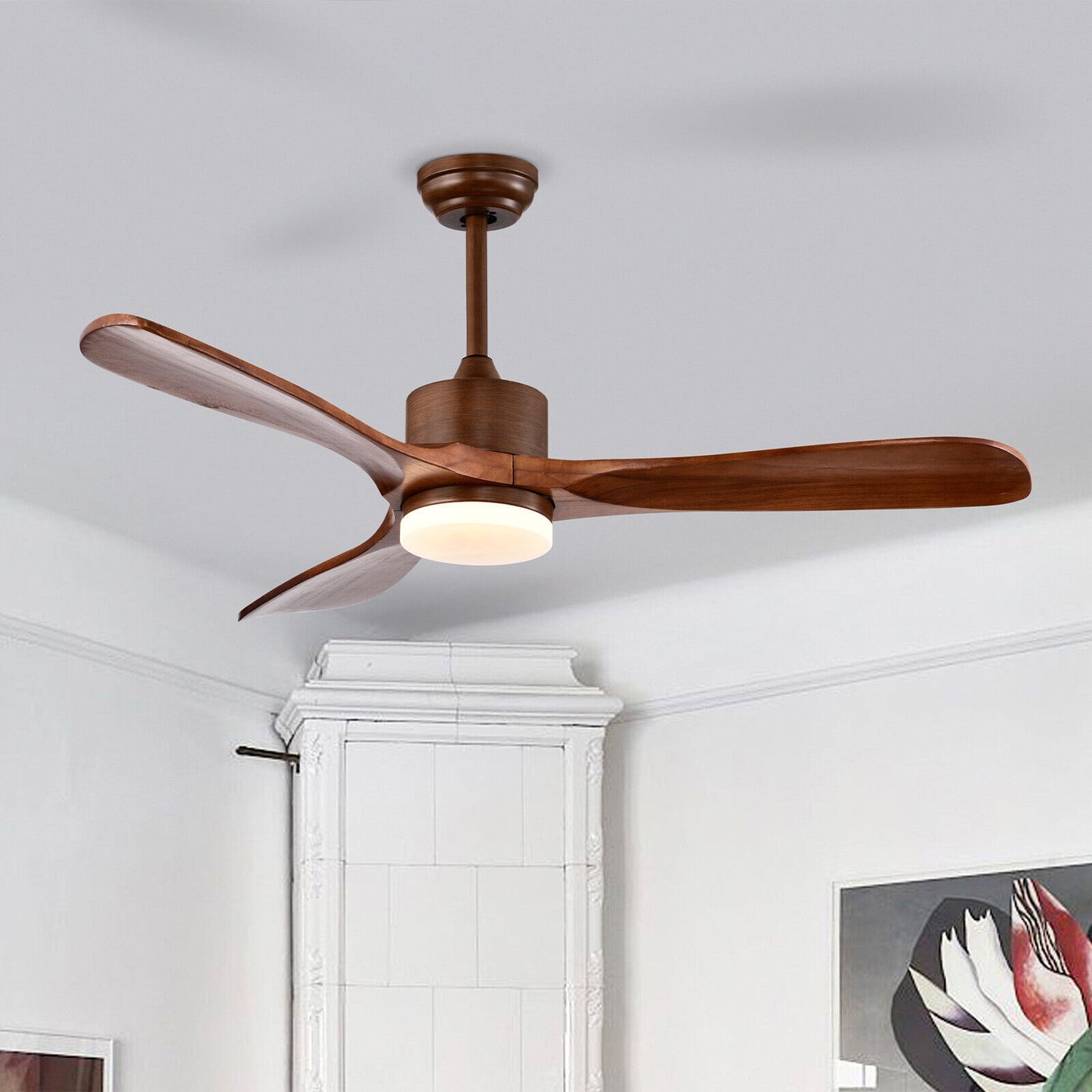 52 Inch Reversible Ceiling Fan with LED Light and 6-Speed Remote Control - Brown