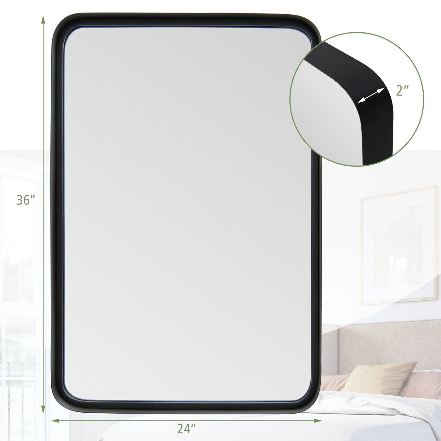 Premium Rectangular Wall-Mounted Mirror with Rust-Resistant Steel Frame - Large