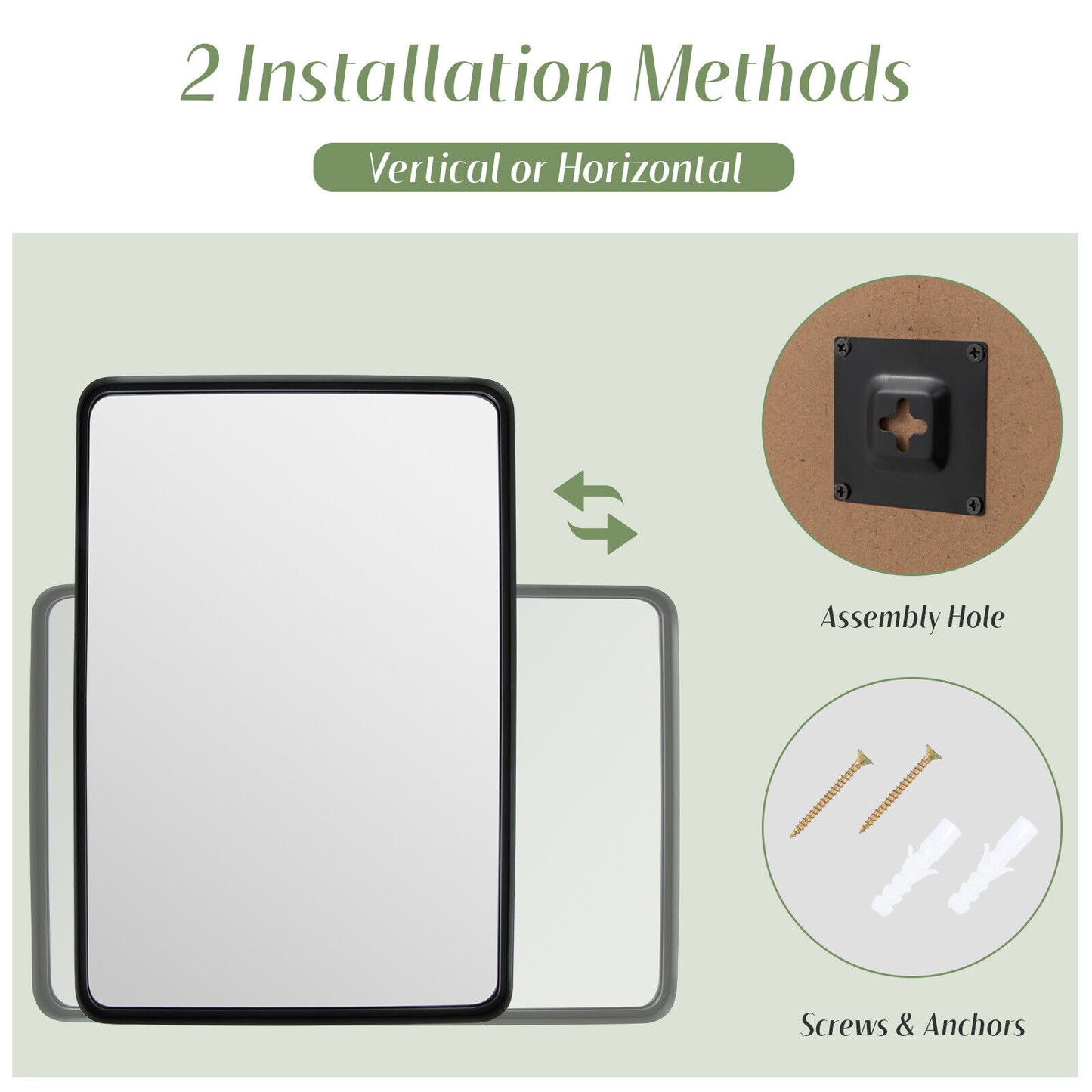 Premium Rectangular Wall-Mounted Mirror with Rust-Resistant Steel Frame - Large