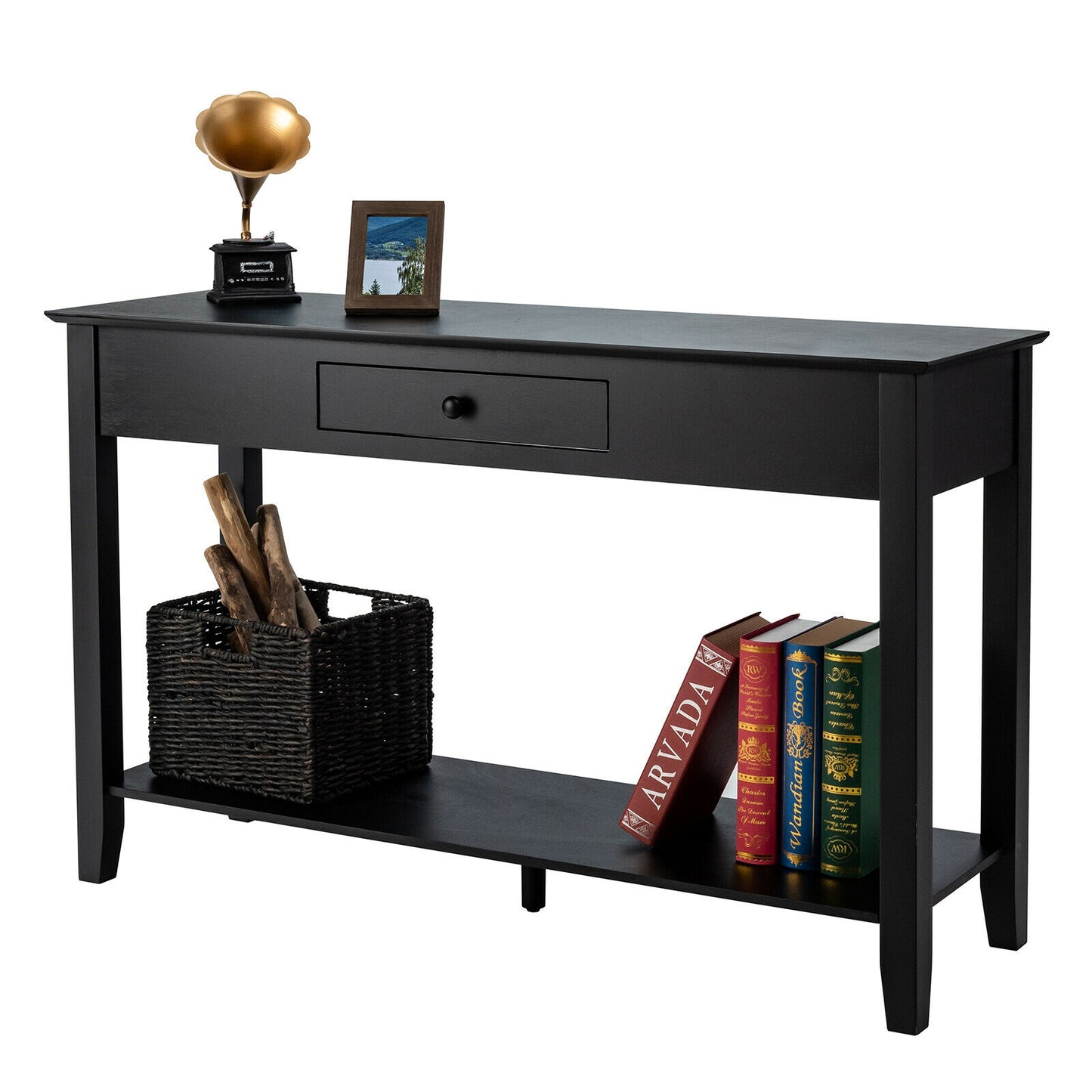 Console Accent Table with Drawer and Lower Shelf for Living Room or Entryway