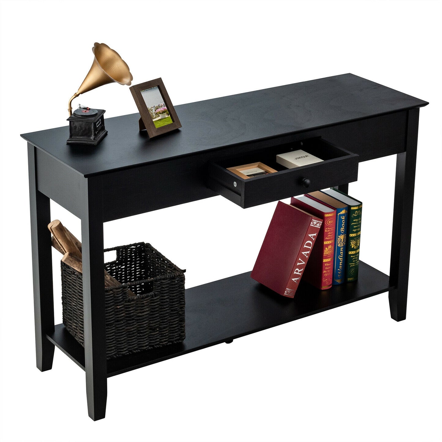 Console Accent Table with Drawer and Lower Shelf for Living Room or Entryway